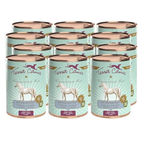 Terra Canis-Hundefutter nass getreidefrei 12x400 g, mit Pferd, Steckrübe, Fenchel & Salbei - Premium-Nassfutter für ausgewachsene Hunde mit Rohstoffen in 100% Lebensmittelqualität von Terra Canis