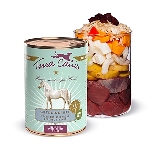 Terra Canis-Hundefutter nass getreidefrei 400 g, mit Pferd, Steckrübe, Fenchel & Salbei - Premium-Nassfutter für ausgewachsene Hunde mit Rohstoffen in 100% Lebensmittelqualität von Terra Canis