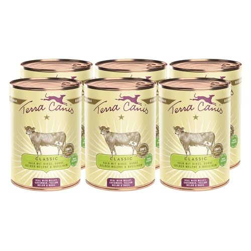 Terra Canis Kalb, Hirse, Gurke, gelbe Melone und Basilikum - Classic Nassfutter, 6x400g I Premium Hundefutter in 100% Lebensmittelqualität Aller Rohstoffe I Reichhaltig & gesund, glutenfrei von Terra Canis