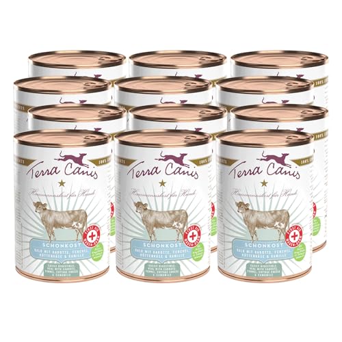 Terra Canis Kalb, Karotte & Fenchel - Magen-Darm-Schonkost, 12x400g I Premium Nahrungsergänzung in 100% Lebensmittelqualität Aller Rohstoffe I Allergenarm, Getreide - & glutenfrei von Terra Canis