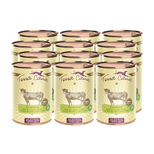 Terra Canis Kalb mit Hirse, Gurke, gelber Melone und Basilikum - Classic Nassfutter I Premium Hundefutter in 100% Lebensmittelqualität Aller Rohstoffe I Reichhaltig & gesund, glutenfrei (12x400g) von Terra Canis