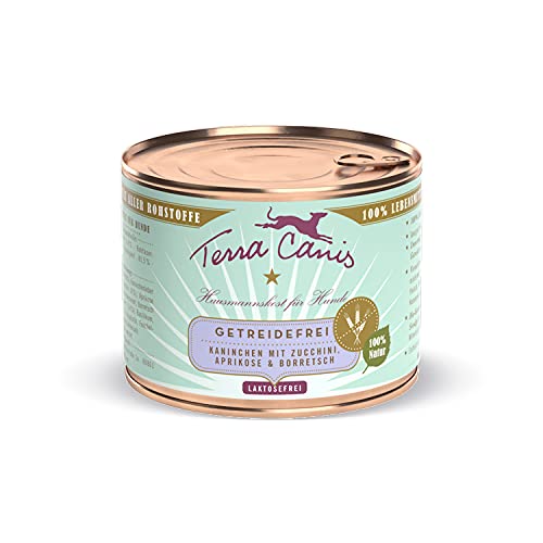 Terra Canis Kaninchen, Zucchini, Aprikose & Borretsch - Getreidefreies Nassfutter, 200g I Premium Hundefutter in 100% Lebensmittelqualität Aller Rohstoffe I Reichhaltig, gesund & allergenarm von Terra Canis