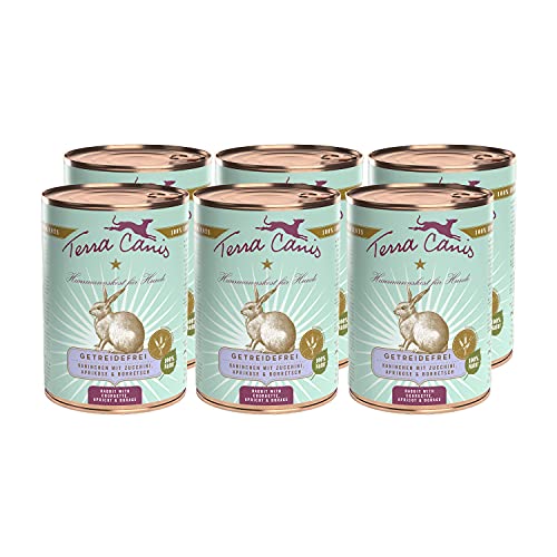 Terra Canis Kaninchen, Zucchini, Aprikose & Borretsch - Getreidefreies Nassfutter, 6x400g I Premium Hundefutter in 100% Lebensmittelqualität Aller Rohstoffe I Reichhaltig, gesund & allergenarm von Terra Canis