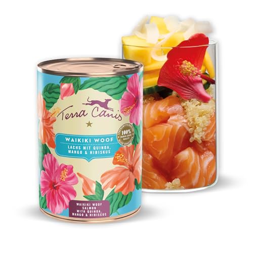 Terra Canis Lachs mit Quinoa, Mango und Hibiskus - Flower Menü Waikiki Woof Nassfutter 400g | Premium Hundefutter in 100% Lebensmittelqualität Aller Rohstoffe | Reichhaltig & gesund von Terra Canis