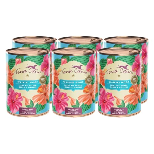 Terra Canis Lachs mit Quinoa, Mango und Hibiskus - Flower Menü Waikiki Woof Nassfutter 6x400g | Premium Hundefutter in 100% Lebensmittelqualität Aller Rohstoffe | Reichhaltig & gesund von Terra Canis