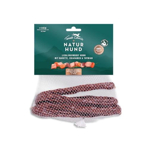 Terra Canis - Lieblingswurst Huhn mit Karotte, Chiasamen & Thymian - Naturhund - 145g I Luftgetrocknete Wurst I Premium Snack für Hunde in 100% Lebensmittelqualität Aller Rohstoffe von Terra Canis