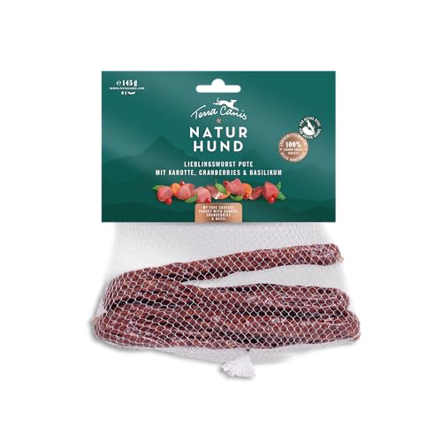 Terra Canis - Lieblingswurst Pute mit Karotte, Cranberries & Basilikum - Naturhund - 145g I Luftgetrocknete Wurst I Premium Snack für Hunde in 100% Lebensmittelqualität Aller Rohstoffe von Terra Canis