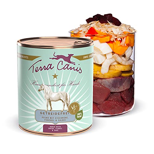 Terra Canis-Hundefutter nass getreidefrei 800 g, mit Pferd, Steckrübe, Fenchel & Salbei - Premium-Nassfutter für ausgewachsene Hunde mit Rohstoffen in 100% Lebensmittelqualität von Terra Canis