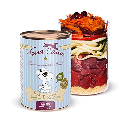 Terra Canis Rind, Apfel, Hagebutte & Karotte - Welpen Nassfutter, 400g I Premium Hundefutter in 100% Lebensmittelqualität Aller Rohstoffe I Reichhaltig & gesund I Allergenarm, Getreide - & glutenfrei von Terra Canis