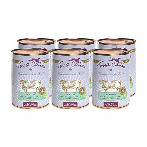 Terra Canis Rind, Sellerie, Aprikose & Gesundheitskräuter - Senior Nassfutter, 6x400g I Premium Hundefutter in 100% Lebensmittelqualität Aller Rohstoffe I Reichhaltig & gesund I Getreidearm von Terra Canis