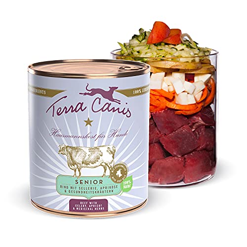 Terra Canis Rind, Sellerie, Aprikose & Gesundheitskräuter - Senior Nassfutter, 800g I Premium Hundefutter in 100% Lebensmittelqualität Aller Rohstoffe I Reichhaltig & gesund I Allergen- & getreidearm von Terra Canis