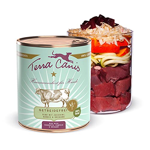 Terra Canis Rind, Zucchini, Kürbis & Oregano - Getreidefreies Nassfutter, 800g I Premium Hundefutter in 100% Lebensmittelqualität Aller Rohstoffe I Reichhaltig & gesund, allergenarm & glutenfrei von Terra Canis