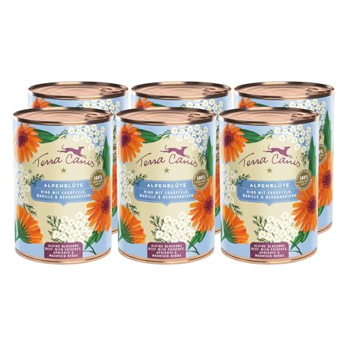 Terra Canis Rind mit Erdäpfeln, Marille und Bergkräutern - Flower Menü Alpenblüte Nassfutter 6x400g | Premium Hundefutter in 100% Lebensmittelqualität Aller Rohstoffe | Reichhaltig & gesund von Terra Canis