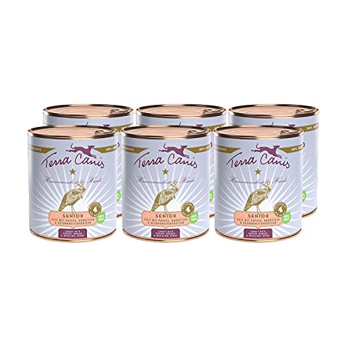 Terra Canis Pute, Papaya, Borretsch & Gesundheitskräuter - Senior Nassfutter, 6x800g I Premium Hundefutter in 100% Lebensmittelqualität Aller Rohstoffe I Reichhaltig & gesund I Getreidearm von Terra Canis