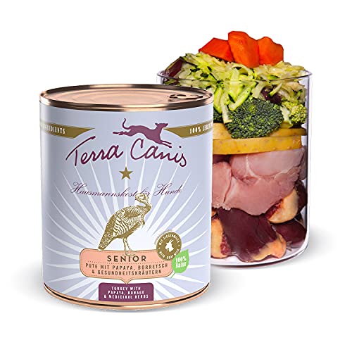 Terra Canis Pute, Papaya, Borretsch & Gesundheitskräuter - Senior Nassfutter, 800g I Premium Hundefutter in 100% Lebensmittelqualität Aller Rohstoffe I Reichhaltig & gesund I Allergen- & getreidearm von Terra Canis