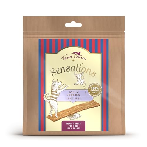 Terra Canis Sensations - Jolly Jerkies 90g I ideal als Kaubeschäftigung I Premium Snack für Hunde in 100% Lebensmittelqualität Aller Rohstoffe I Getreidefrei & glutenfrei (Pute) von Terra Canis