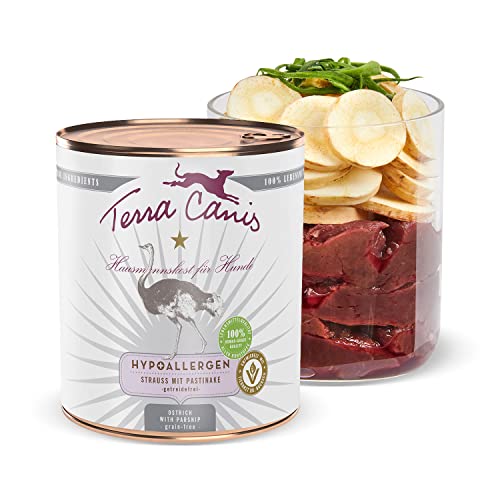 Terra Canis Hundefutter hypoallergen, Nassfutter getreidefrei mit Strauß und Pastinake 800 g – Hypoallergenes Premium-Nassfutter für Hunde Aller Rassen, mit Rohstoffen in 100% Lebensmittelqualität von Terra Canis