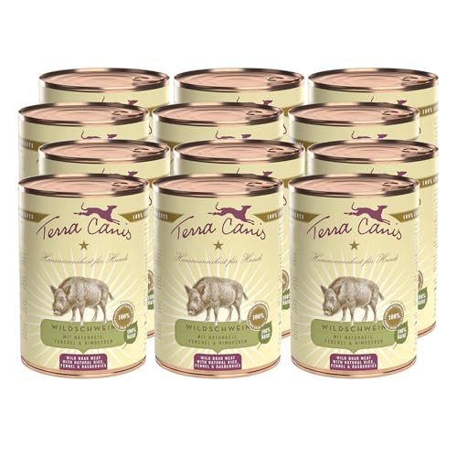 Terra Canis Wildschwein, Naturreis & Fenchel - Classic Nassfutter, 12x400g I Premium Hundefutter in 100% Lebensmittelqualität Aller Rohstoffe I allergen- & getreidearm, glutenfrei von Terra Canis