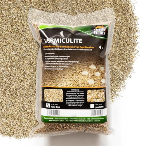 Vermiculite fein 2-3 mm Terrarium Bodengrund - Terrariensubstrat Brutsubstrat für Reptilien - Inkubationssubstrat für Reptilieneier - steril, bakterien- und keimfrei (ca. 4 Liter) von Terra Exotica