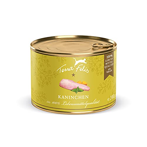 TERRA FELIS Kaninchen, Mono-Protein Nassfutter, 200g I Premium Katzennahrung in 100% Lebensmittelqualität Aller Rohstoffe I Hohe Akzeptanz, 90% Fleischanteil, getreidefrei I Alleinfuttermittel von Terra Felis