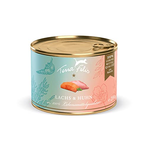 TERRA FELIS Lachs & Huhn, Multi-Protein Nassfutter, 200g I Premium Katzennahrung in 100% Lebensmittelqualität Aller Rohstoffe I 90% Fisch- & Fleischanteil, getreidefrei I Alleinfuttermittel von Terra Felis