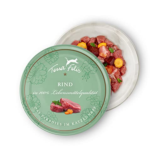 TERRA FELIS Rind, Mono-Protein Nassfutter, 80g I Premium Katzennahrung in 100% Lebensmittelqualität Aller Rohstoffe I Hohe Akzeptanz, 90% Fleischanteil, getreidefrei I Alleinfuttermittel von Terra Felis