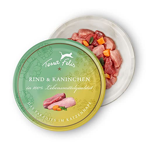 TERRA FELIS Rind & Kaninchen, Multi-Protein Nassfutter, 80g I Premium Katzennahrung in 100% Lebensmittelqualität Aller Rohstoffe I Hohe Akzeptanz, 90% Fleischanteil, getreidefrei I Alleinfuttermittel von Terra Felis