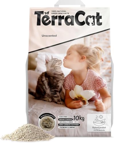 TerraCat katzenstreu, 12.5L - 10Kg Cat Litter, 100% Natürlicher Griechischer Bentonit Katzenstreu Klumpstreu, Hohe Saugfähigkeit Klumpstreu für Katzen, Staubfrei Katzenstreu Klumpend, Unparfümiert von Terracat