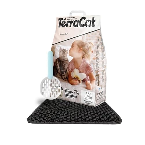 Terracat Katzenstreu 9L-7Kg, Katzenklo Matte, und Katzen Schaufel, Klumpstreu für Katzen, Doppelschicht Katzenstreu Matte, Flache Katzenklo Schaufel, Ideal für Alle Katzenrassen, Unparfümiert von Terracat