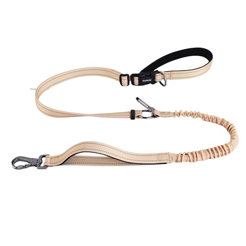 Hundeleine für kleine, mittelgroße und große Hunde, verstellbare Länge, keine Hände, Bungee-Hundeleine, Cross-Body, Schulter- und Taillenleine für Spaziergänge und Training, Beige von Tesitehi