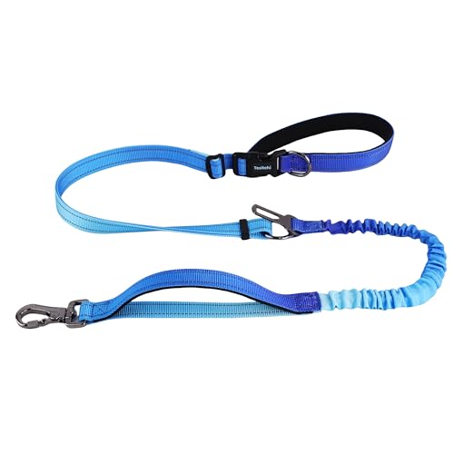 Hundeleine für kleine, mittelgroße und große Hunde, verstellbare Länge, keine Hände, Bungee-Hundeleine, Cross-Body, Schulter- und Taillenleine für Spaziergänge und Training, Marineblau von Tesitehi