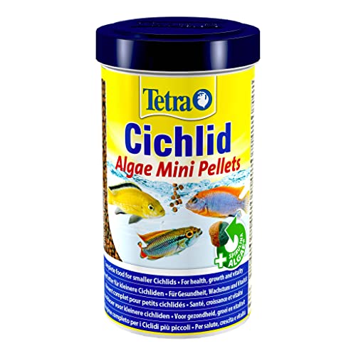 Tetra Cichlid Algae Mini Pellets - Fischfutter mit Spirulina Algen für die besonderen Ernährungsbedürfnisse von kleineren, alles- und pflanzenfressenden Cichliden, 500 ml Dose von Tetra