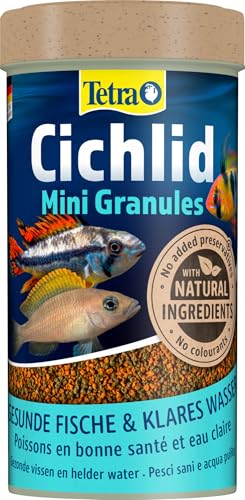 Tetra Mini Cichlid Granules - Hauptfutter Mix mit 2 verschiedenen Mini-Granulaten für kleine Cichliden, 250 ml Dose von Tetra