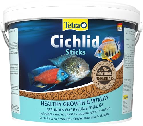 Tetra Cichlid Sticks - Fischfutter für alle Cichliden und andere große Zierfische, schwimmfähige Futtersticks, 10 L Eimer von Tetra