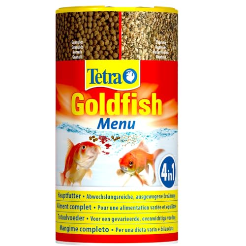 Tetra Goldfish Menu - 4in1 Fischfutter-Mix mit Crisps, Flocken, Granulat und Daphnien für alle Goldfische und andere Kaltwasserfische, 250 ml Dose von Tetra