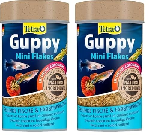 Tetra Guppy Mini Flakes - Fischfutter für alle Guppys, feines Flockenfutter für eine ausgewogene und nährstoffreiche Ernährung, 100 ml Dose (Packung mit 2) von Tetra