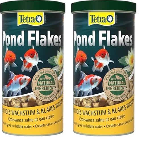 Tetra Pond Flakes - Fischfutter-Flocken für kleinere und Junge Teichfische, für eine abwechslungsreiche und ausgewogene Ernährung, 1 L Dose (Packung mit 2) von Tetra