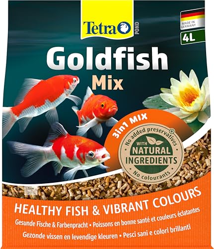 Tetra Pond Goldfish 3in1 Mix - Fischfutter-Mischung aus Flocken, Sticks und Gammarus für alle Goldfische und Kaltwasserfische im Teich, 4 L Beutel von Tetra