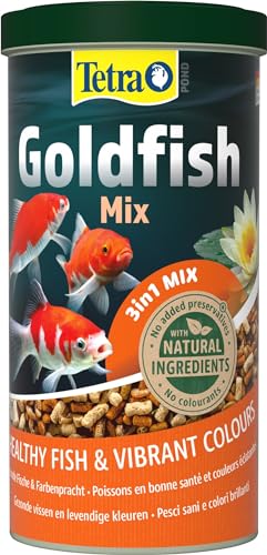 Tetra Pond Goldfish 3in1 Mix - Fischfutter-Mischung aus Flocken, Sticks und Gammarus für alle Goldfische und Kaltwasserfische im Teich, 1 L Dose von Tetra