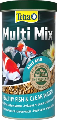 Tetra Pond Multi Mix - Fischfutter für gemischten Besatz im Teich, enthält vier verschiedenen Futtersorten (Flockenfutter, Futtersticks, Gammarus, Wafer), 1 L Dose von Tetra