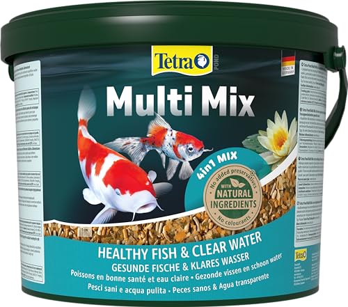 Tetra Pond Multi Mix - Fischfutter für gemischten Besatz im Teich, enthält vier verschiedenen Futtersorten (Flockenfutter, Futtersticks, Gammarus, Wafer), 10 L Eimer von Tetra