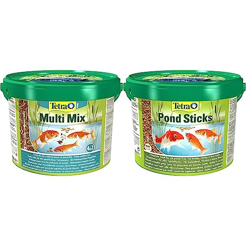 Tetra Pond Multi Mix – Fischfutter für verschiedene Teichfische mit vier Futtersorten (Flockenfutter, Futtersticks & Pond Sticks - Fischfutter für Teichfische von Tetra