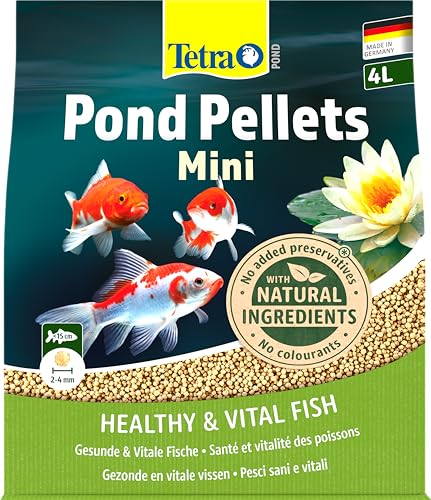 Tetra Pond Pellets Mini - Fischfutter für kleine und junge Teichfische, unterstützt gesunde Fische und klares Wasser im Teich, 4 L Beutel von Tetra