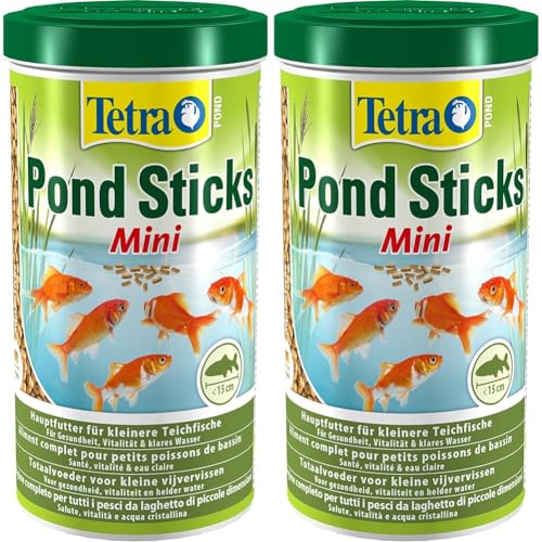 Tetra Pond Sticks Mini - Fischfutter für kleineTeichfische bis 15 cm, für gesunde Fische und klares Wasser im Gartenteich, 1 L Dose (Packung mit 2) von Tetra