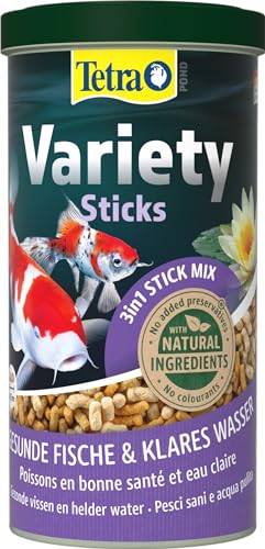 Tetra Pond Variety Sticks - Fischfutter-Mix für Teichfische aus drei verschiedenen Sticks, für die Gesundheit, Farbenpracht und Vitalität aller Fische im Teich, 1 L Dose von Tetra