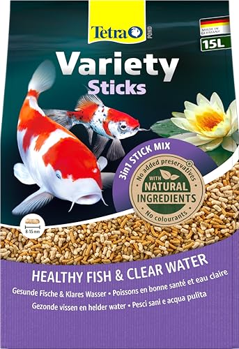 Tetra Pond Variety Sticks - Fischfutter-Mix für Teichfische aus drei verschiedenen Sticks, für die Gesundheit, Farbenpracht und Vitalität aller Fische im Teich, 15 L Beutel von Tetra