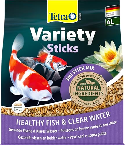 Tetra Pond Variety Sticks - Fischfutter-Mix für Teichfische aus drei verschiedenen Sticks, für die Gesundheit, Farbenpracht und Vitalität aller Fische im Teich, 4 L Beutel von Tetra