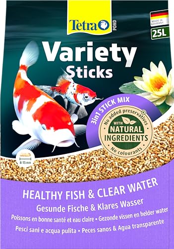 Tetra Pond Variety Sticks - Fischfutter-Mix für Teichfische aus DREI verschiedenen Sticks, für die Gesundheit, Farbenpracht und Vitalität Aller Fische im Teich, 25 L Beutel von Tetra