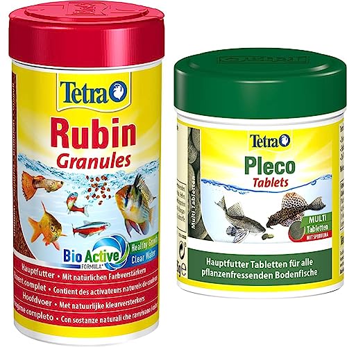 Tetra Rubin Granules - Fischfutter in Granulatform mit natürlichen Farbverstärkern & Pleco Tablets – Nährstoffreiches Fischfutter für alle pflanzenfressenden Bodenfische (z.B. Welse), 275 Tabletten von Tetra