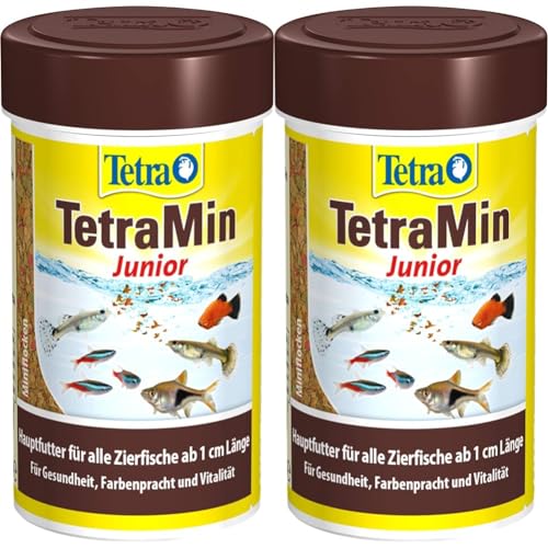 TetraMin Junior - Fischfutter in Form von kleinen Flocken für heranwachsende Jungfische ab 1cm Länge, spezielles Wachstumsfutter, 100 ml Dose (Packung mit 2) von Tetra